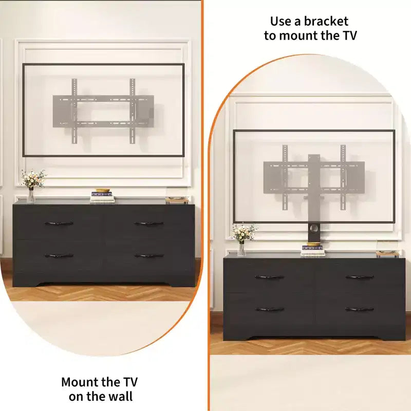 Mobile TV con Supporto per TV da 32-75 Pollici, Consolle Multimediale Moderna con 4 Grandi Cassetti, Credenza Centro Intrattenimento per Soggiorno e Camera da Letto