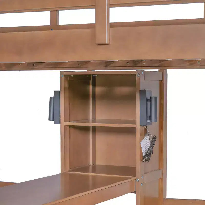 Letto a castello triplo con scrivania integrata e mensole, luce da lettura, design 3 letti in 1