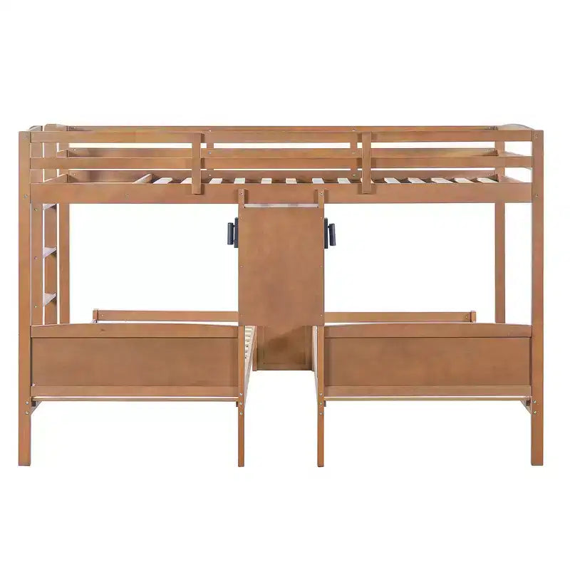 Letto a castello triplo con scrivania integrata e mensole, luce da lettura, design 3 letti in 1