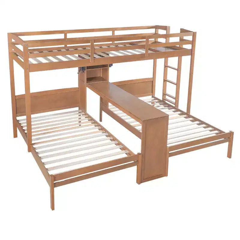 Letto a castello triplo con scrivania integrata e mensole, luce da lettura, design 3 letti in 1