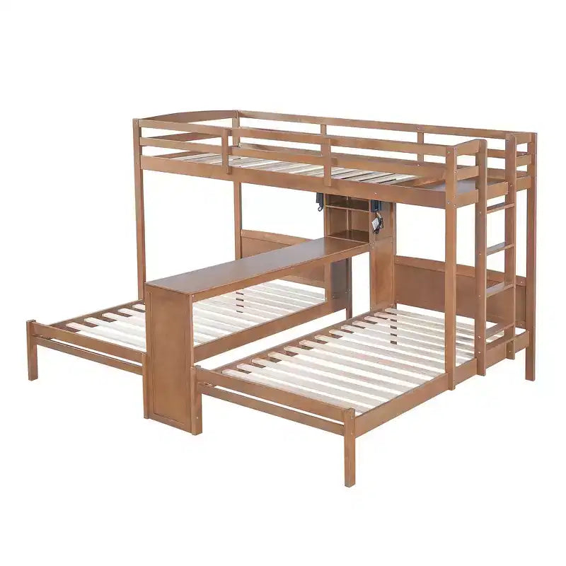 Letto a castello triplo con scrivania integrata e mensole, luce da lettura, design 3 letti in 1