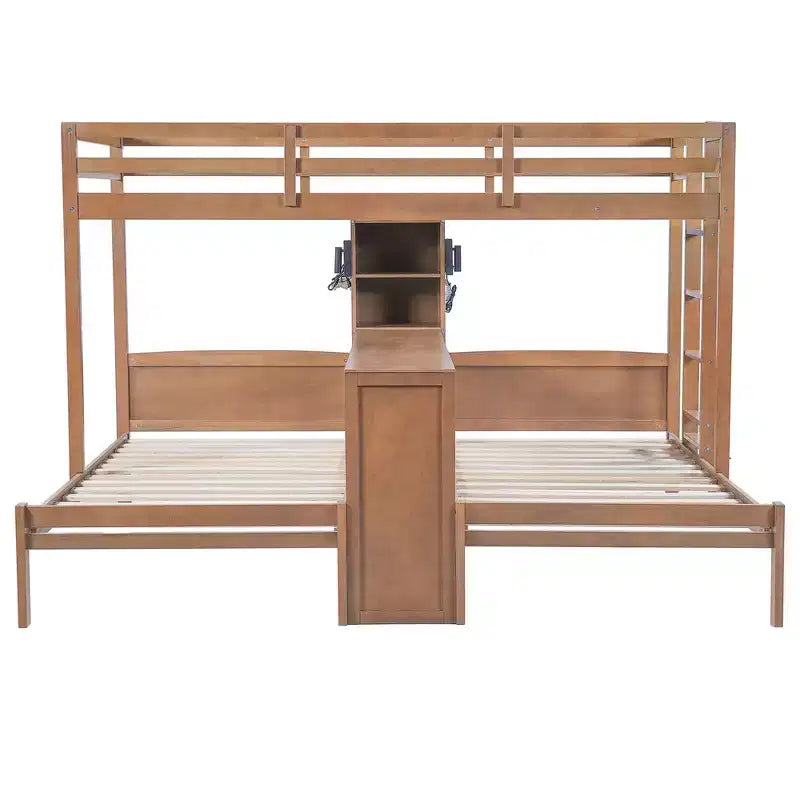 Letto a castello triplo con scrivania integrata e mensole, luce da lettura, design 3 letti in 1