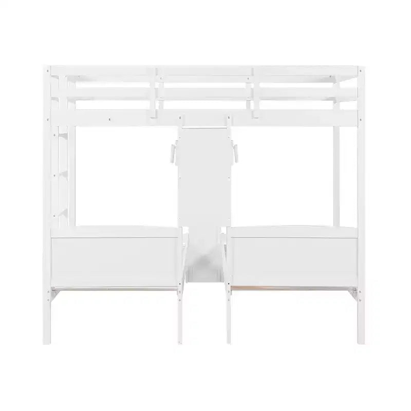 Letto a castello triplo con scrivania integrata e mensole, luce da lettura, design 3 letti in 1