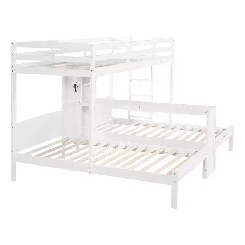 Letto a castello triplo con scrivania integrata e mensole, luce da lettura, design 3 letti in 1