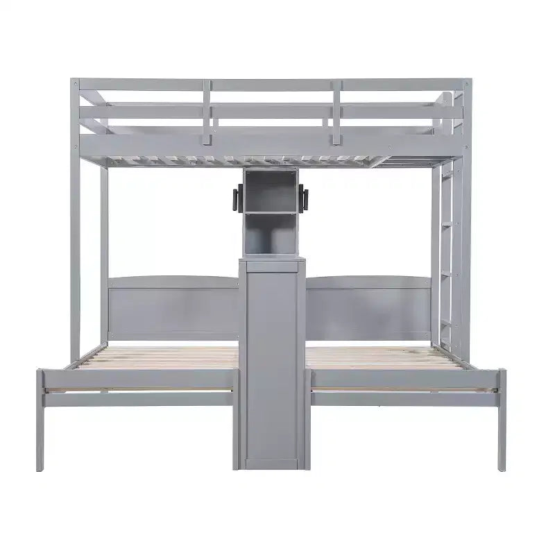 Letto a castello triplo con scrivania integrata e mensole, luce da lettura, design 3 letti in 1