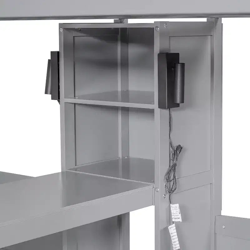 Letto a castello triplo con scrivania integrata e mensole, luce da lettura, design 3 letti in 1