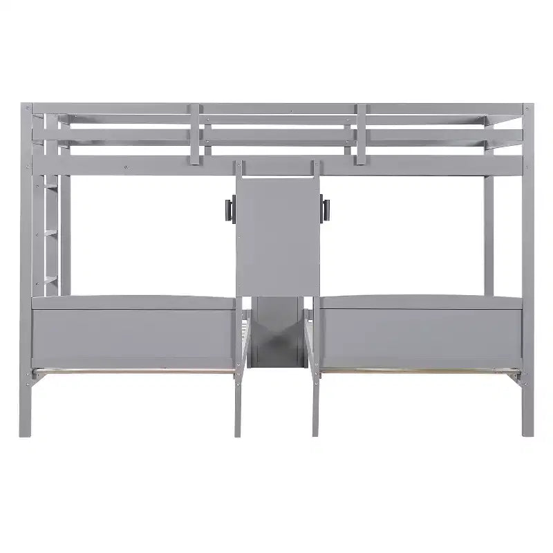 Letto a castello triplo con scrivania integrata e mensole, luce da lettura, design 3 letti in 1