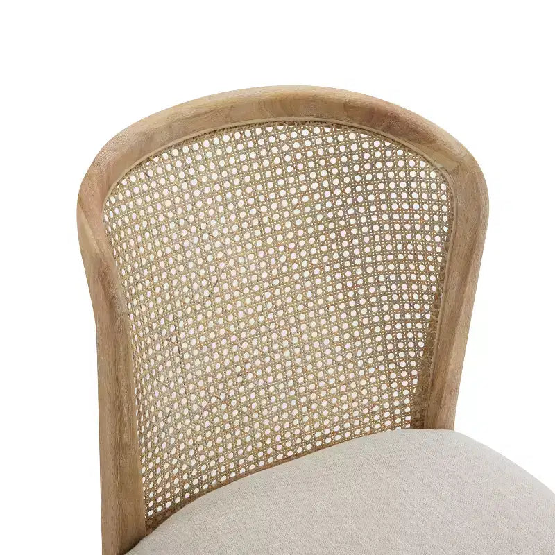 Set da pranzo espandibile in legno di Hevea con sedie rivestite in tessuto di rattan