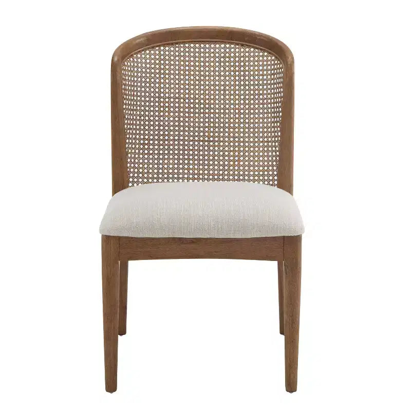 Set da pranzo espandibile in legno di Hevea con sedie rivestite in tessuto di rattan