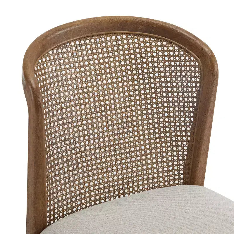 Set da pranzo espandibile in legno di Hevea con sedie rivestite in tessuto di rattan