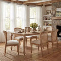   7-Piece  Expandable Rubberwood Dining Set with Rattan Fabric Upholstered Chairs