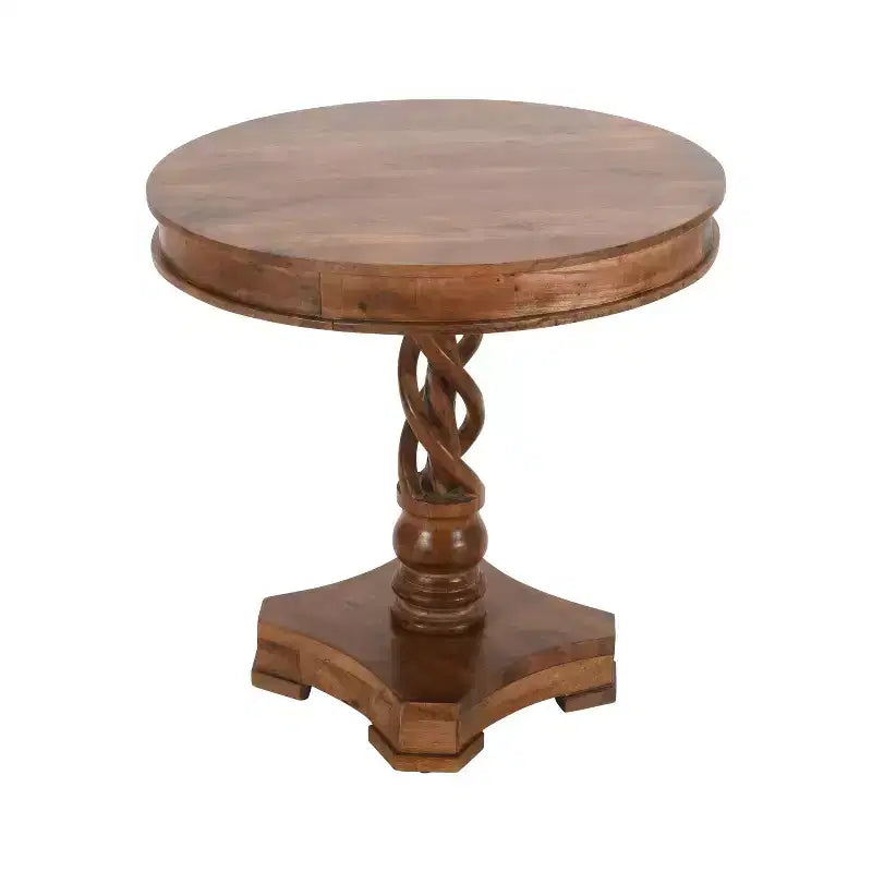 Tavolo da Pranzo Rotondo in Legno di Mango Lavorato a Mano da 30" con Base a Piedistallo Intrecciata Artigianale Marrone Noce