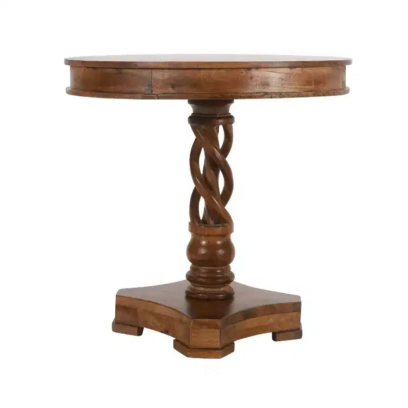 Tavolo da Pranzo Rotondo in Legno di Mango Lavorato a Mano da 30" con Base a Piedistallo Intrecciata Artigianale Marrone Noce
