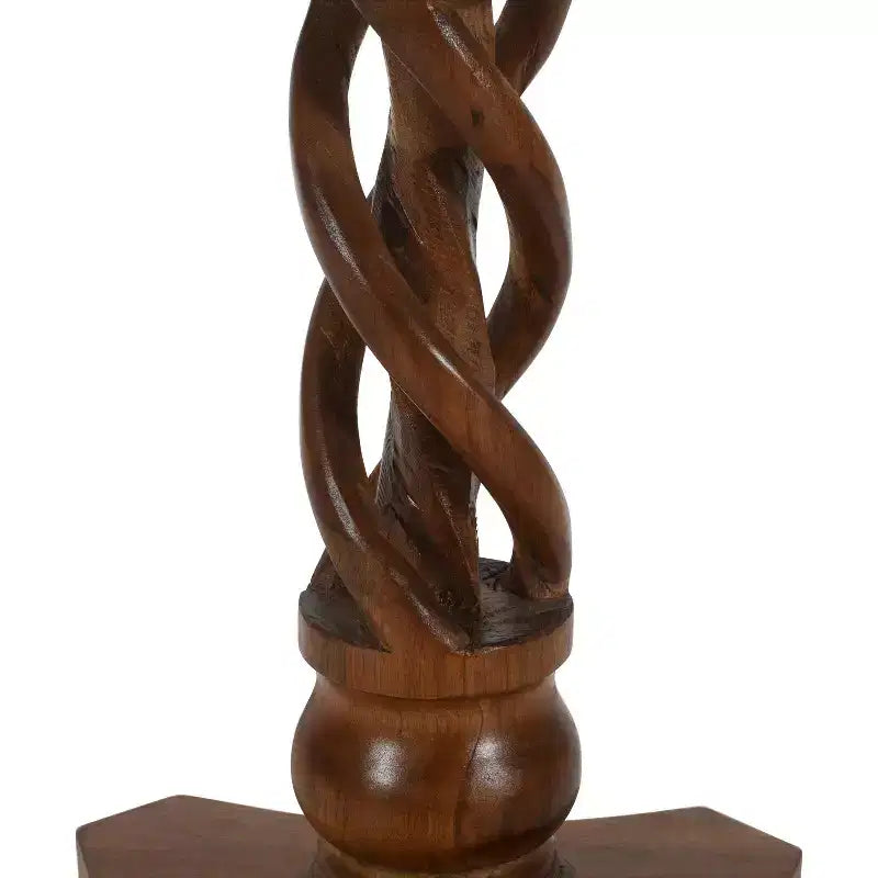 Tavolo da Pranzo Rotondo in Legno di Mango Lavorato a Mano da 30" con Base a Piedistallo Intrecciata Artigianale Marrone Noce