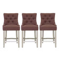  24 Linen Tufted Buttons Upholstered Wingback Counter Stool (Set of 3), Brown