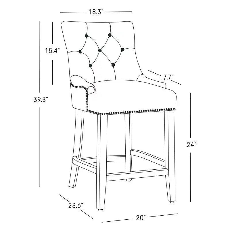 Sgabello da bancone Wingback imbottito con 24 bottoni trapuntati in lino, Marrone