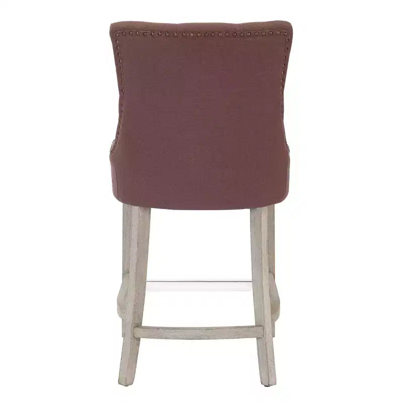 Sgabello da bancone Wingback imbottito con 24 bottoni trapuntati in lino, Marrone