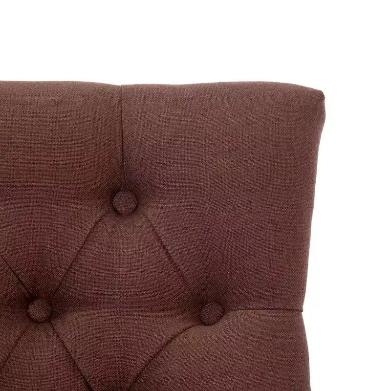 Sgabello da bancone Wingback imbottito con 24 bottoni trapuntati in lino, Marrone