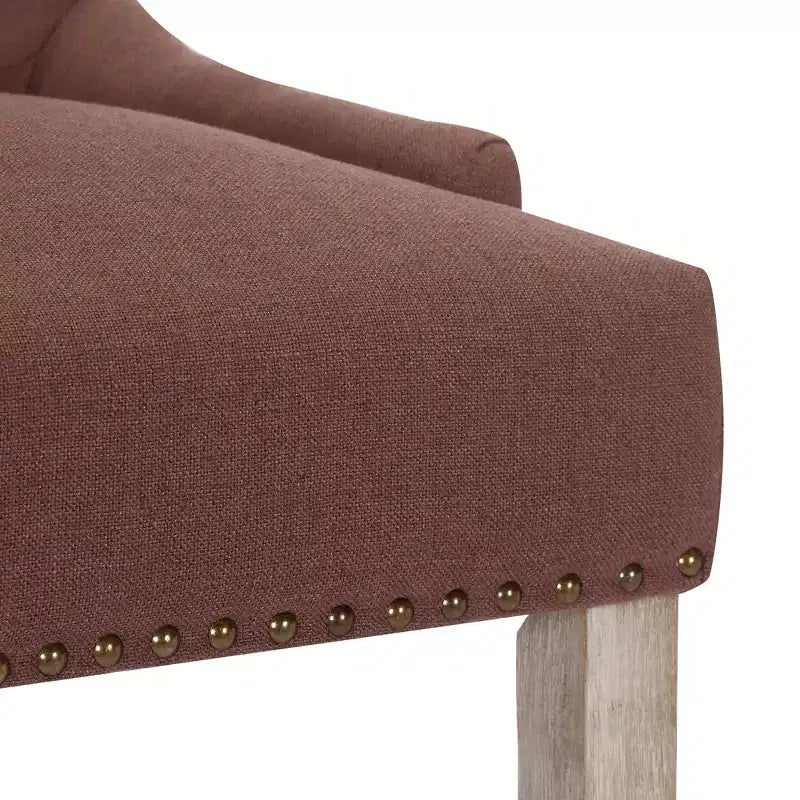 Sgabello da bancone Wingback imbottito con 24 bottoni trapuntati in lino, Marrone