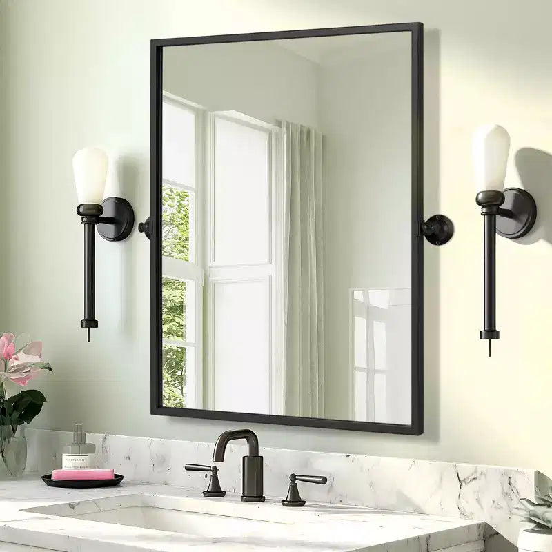Specchio per bagno girevole con cornice in metallo