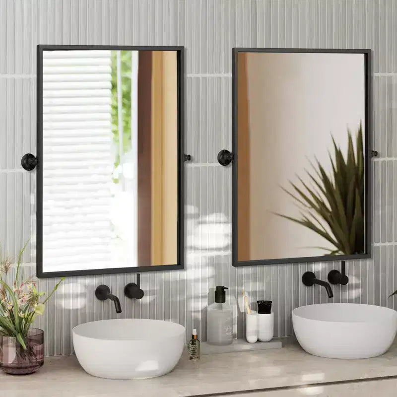 Specchio per bagno girevole con cornice in metallo