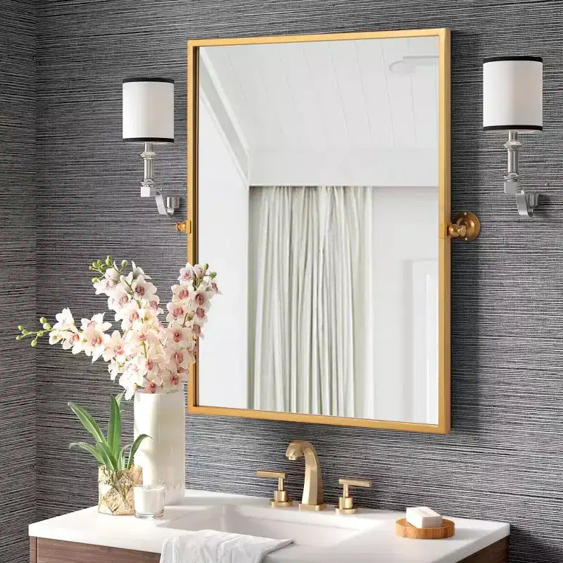 Specchio per bagno girevole con cornice in metallo