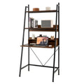  71'' High Ladder Desk with Open Shelves 3-Tier Ladder Shelf Computer Desk Brown