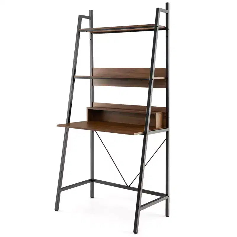 Scrivania a scala alta 180 cm con ripiani aperti, scrivania per computer con ripiani a scala a 3 livelli, marrone