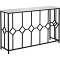   Modern Iron Rectangular Console Table 52 1/4 x 14 Black Geometrical White Stone Tabletop for Living Room