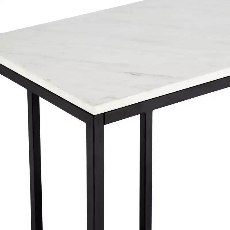 Consolle Rettangolare Moderna in Ferro 52 1/4 x 14 Nera Geometrica con Piano in Pietra Bianca per Soggiorno