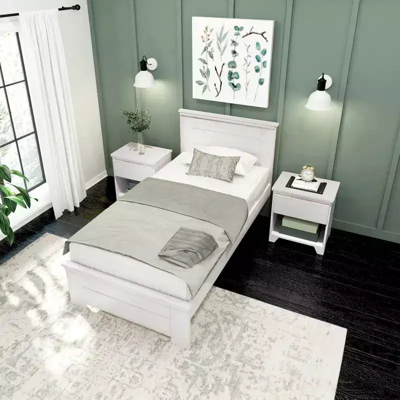 Struttura letto singolo con testiera, Letto a piattaforma in legno massello