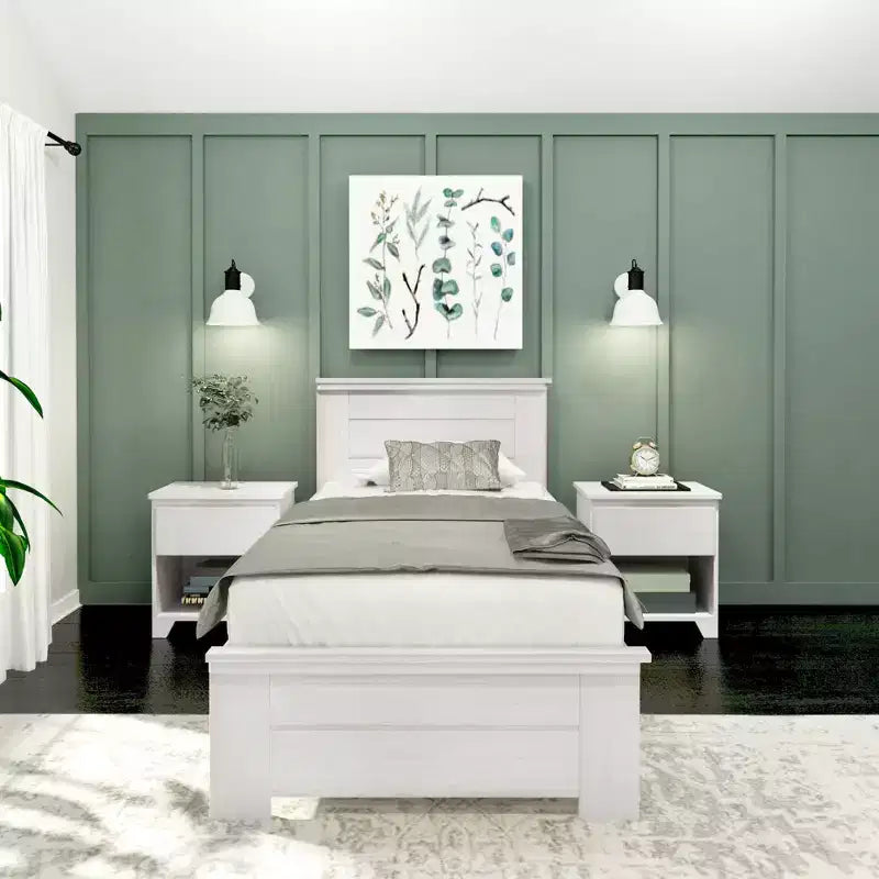 Struttura letto singolo con testiera, Letto a piattaforma in legno massello