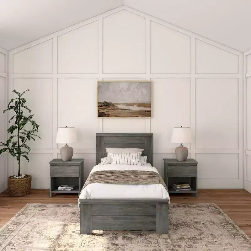 Struttura letto singolo con testiera, Letto a piattaforma in legno massello