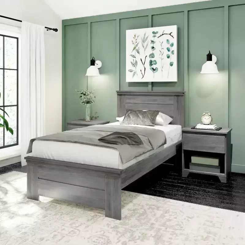 Struttura letto singolo con testiera, Letto a piattaforma in legno massello