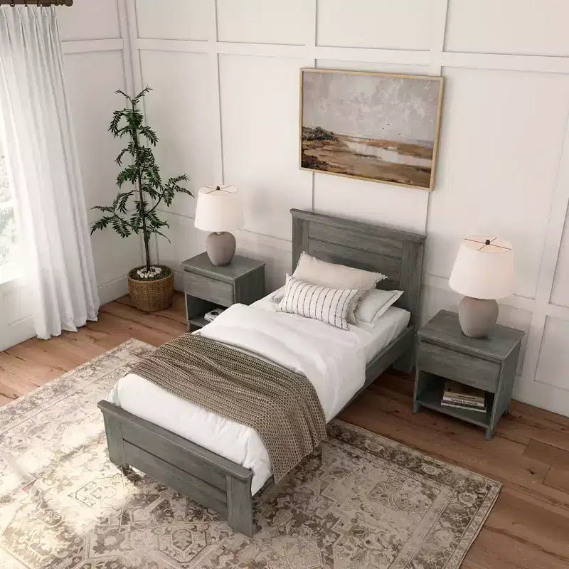 Struttura letto singolo con testiera, Letto a piattaforma in legno massello