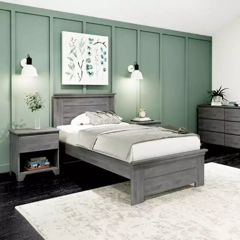 Struttura letto singolo con testiera, Letto a piattaforma in legno massello
