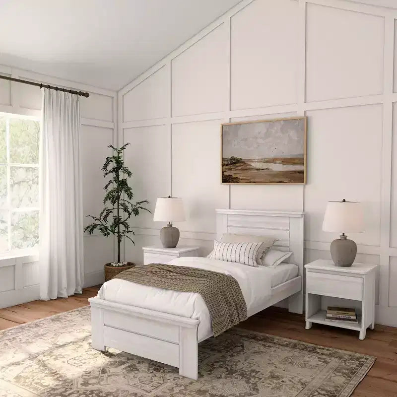   Twin Bed Frame with Headboard, Solid Wood Platform Bed