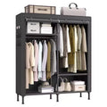  Wardrobe Closet, 65 Inch Heavy Duty Portable Closet, Freestanding Closet Organizer, Clothes Rack with Cover, 2 Hanging Rails, Black