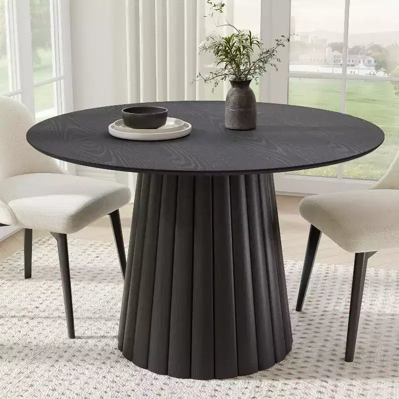  Black Round Dining Table Artificial Wood Dining Room Table Personalized Dining Table with Designer Table Base