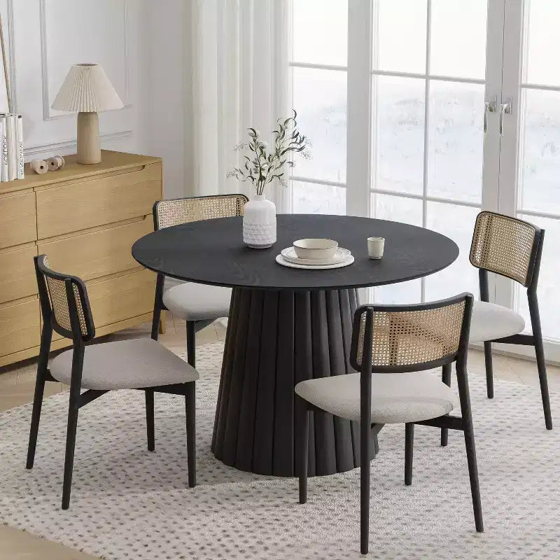 Tavolo da Pranzo Rotondo Nero in Legno Sintetico, Tavolo da Pranzo Personalizzato con Base di Design