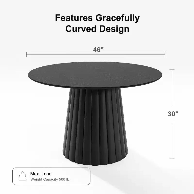 Tavolo da Pranzo Rotondo Nero in Legno Sintetico, Tavolo da Pranzo Personalizzato con Base di Design