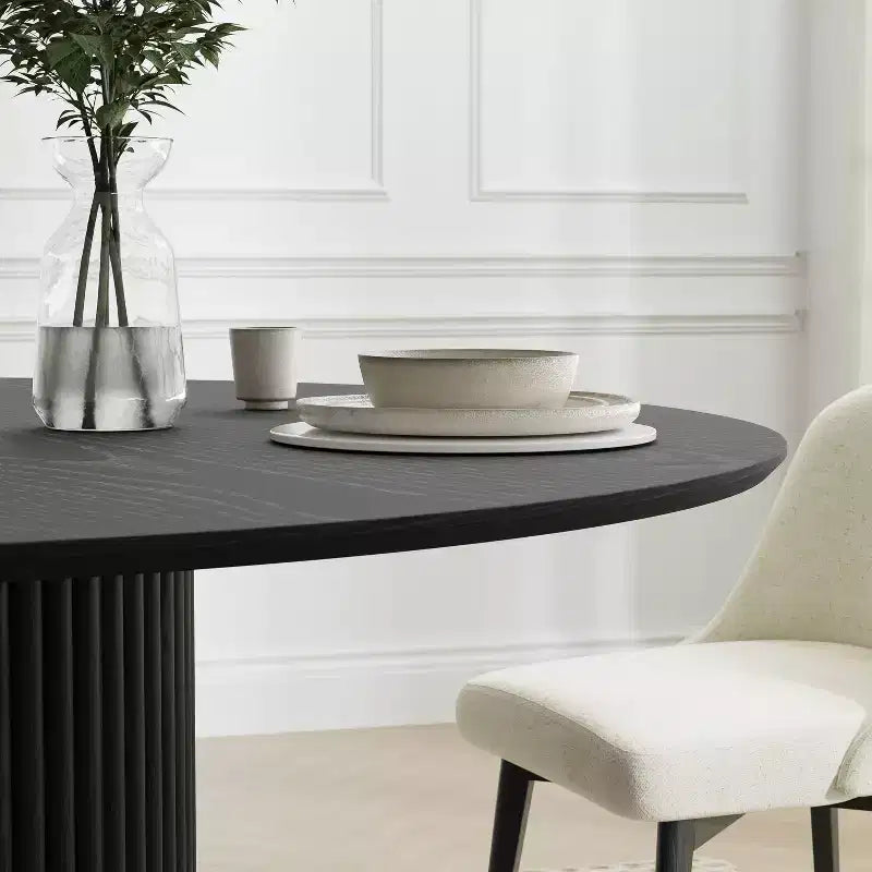 Tavolo da Pranzo Rotondo Nero in Legno Sintetico, Tavolo da Pranzo Personalizzato con Base di Design