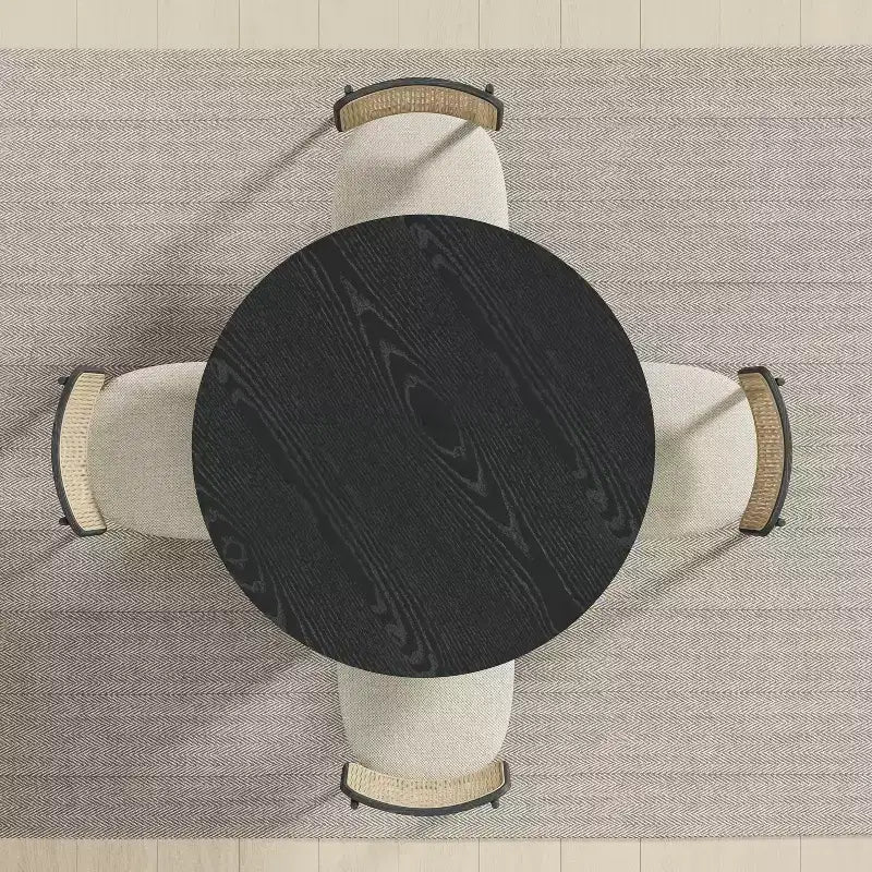 Tavolo da Pranzo Rotondo Nero in Legno Sintetico, Tavolo da Pranzo Personalizzato con Base di Design